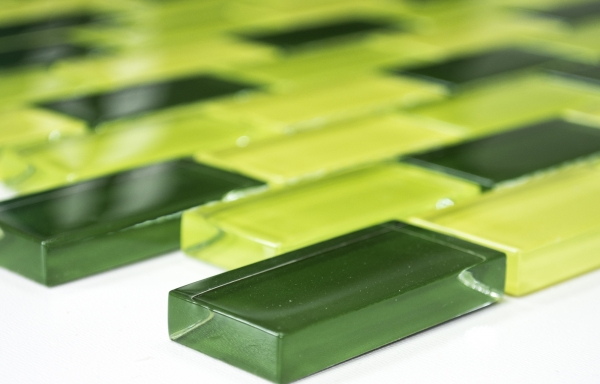 Mosaic tile Translucent green Brick Glass mosaic Crystal light green green dark green MOS76-0506_f | 10 mosaic mats