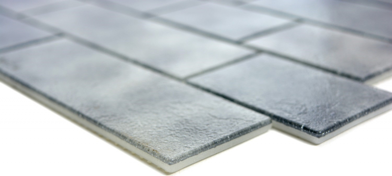 Hand-painted mosaic tile translucent gray masonry bond Grigio MOS68-0259L_m