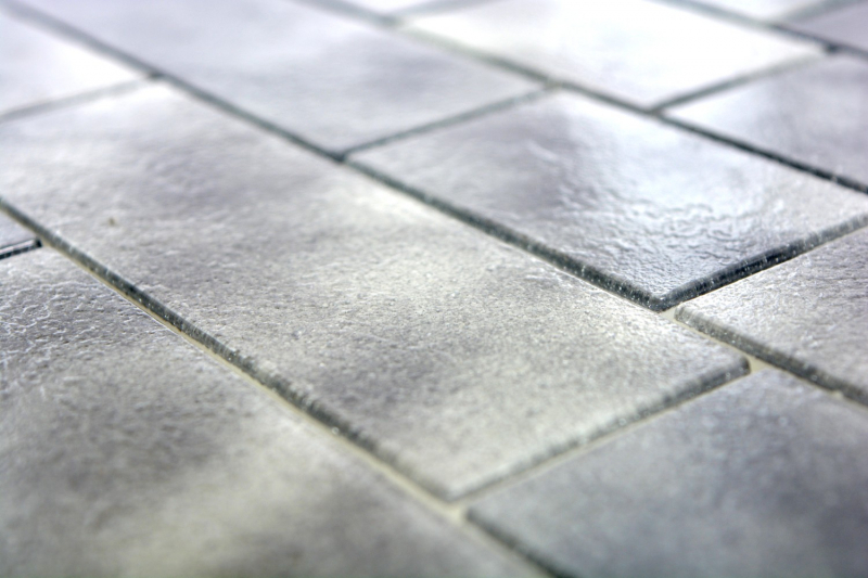 Hand-painted mosaic tile translucent gray masonry bond Grigio MOS68-0259L_m
