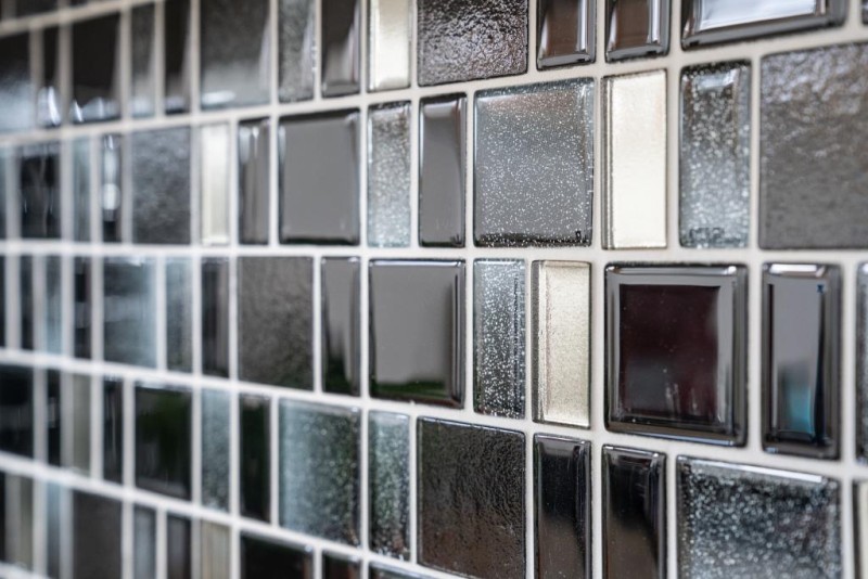 Glass mosaic mosaic tiles Tile backsplash gray anthracite black combination iridescent MOS68-035B