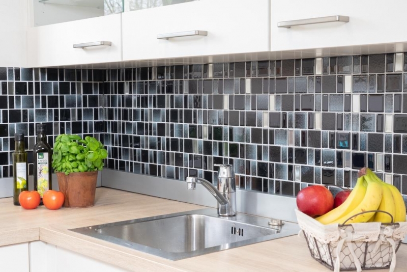 Glass mosaic mosaic tiles Tile backsplash gray anthracite black combination iridescent MOS68-035B