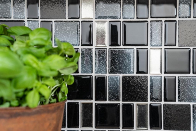 Glass mosaic mosaic tiles Tile backsplash gray anthracite black combination iridescent MOS68-035B