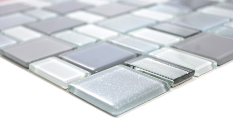 Glass mosaic mosaic tile backsplash cream gray smoke combination iridescent MOS68-0216F