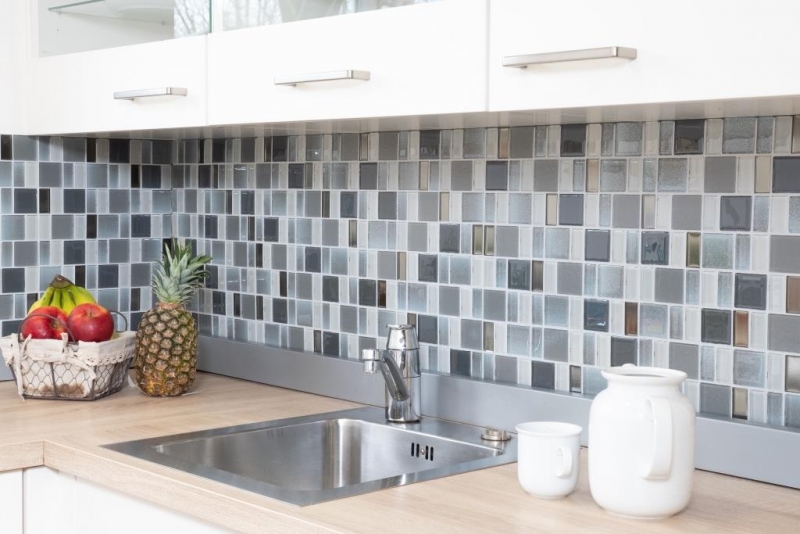 Glass mosaic mosaic tile backsplash cream gray smoke combination iridescent MOS68-0216F