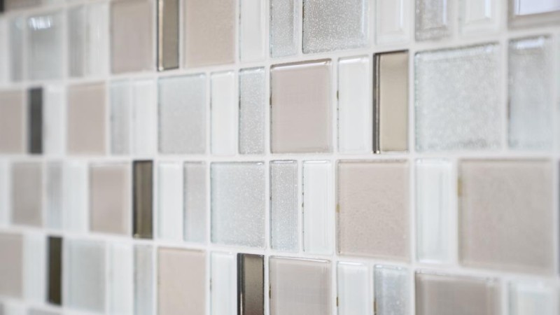 Glass mosaic mosaic tiles Tile backsplash cream beige pearl combination iridescent MOS68-0136P