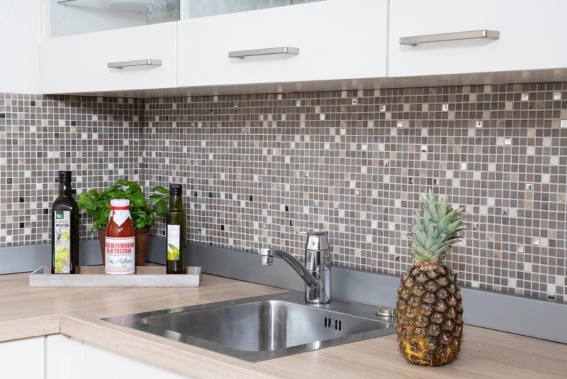 Glass mosaic mosaic tiles tile backsplash stone beige yellow cream silver BATH WC kitchen WALL MOS91-0214