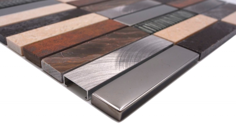 Rectangular mosaic tiles glass mosaic aluminum natural stone beige brown silver black tile mirror wall WC - MOS87-48X
