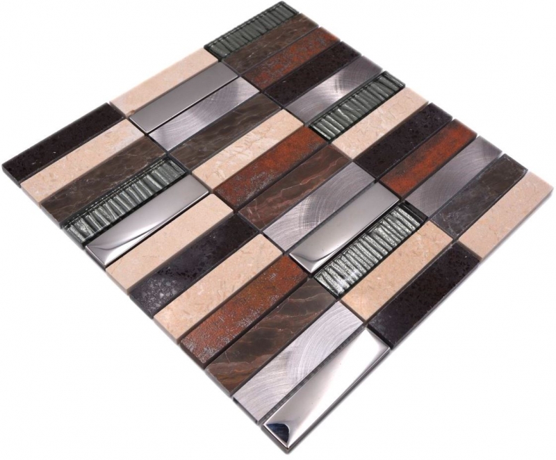 Rectangular mosaic tiles glass mosaic aluminum natural stone beige brown silver black tile mirror wall WC - MOS87-48X