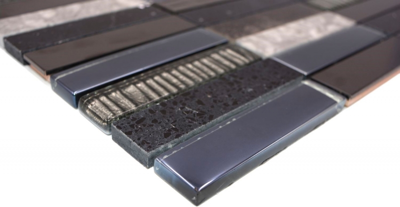 Rectangular mosaic tiles glass mosaic composite stainless steel silver gray blue-black wall cladding kitchen - MOS87-58X