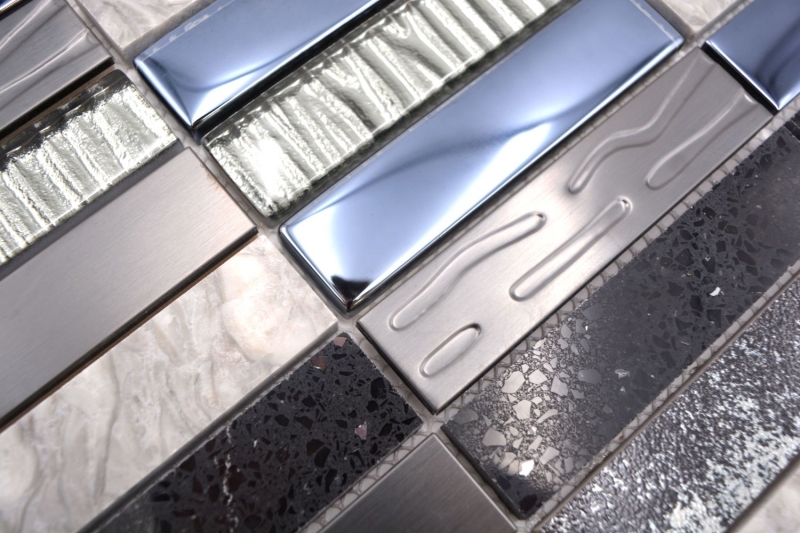 Rectangular mosaic tiles glass mosaic composite stainless steel silver gray blue-black wall cladding kitchen - MOS87-58X