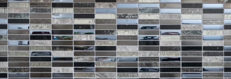 Rectangular mosaic tiles glass mosaic composite stainless steel silver gray blue-black wall cladding kitchen - MOS87-58X