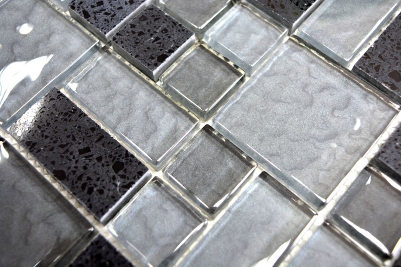 Hand pattern mosaic tile translucent composite black combination glass mosaic Crystal Artificial black MOS88-K989_m