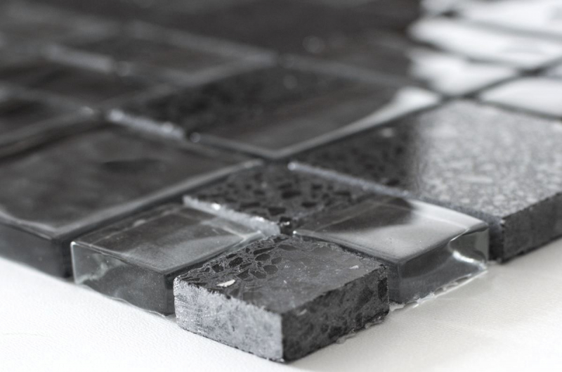 Hand pattern mosaic tile translucent composite black combination glass mosaic Crystal Artificial black MOS88-K989_m