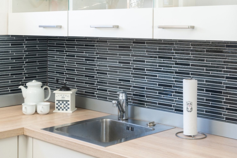 Glass mosaic artificial stone rods mosaic tile composite black anthracite dark gray wall facing kitchen WC - MOS86-MS89