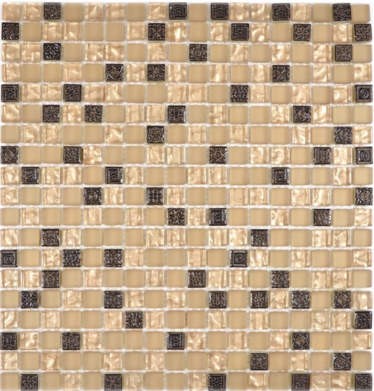 Hand-painted mosaic tile Translucent beige Glass mosaic Crystal Resin beige beige matt MOS92-1207_m