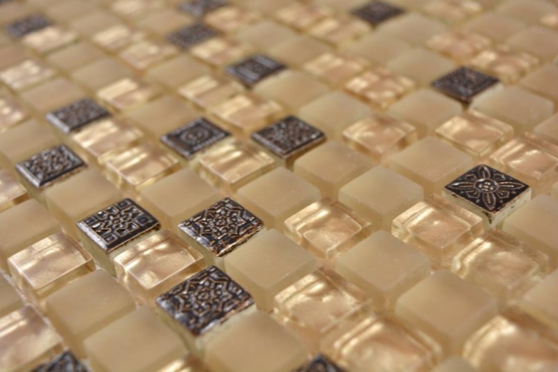 Glass mosaic mosaic tile beige resin matt frosted gold ochre backsplash kitchen backsplash bathroom tile - MOS92-1207