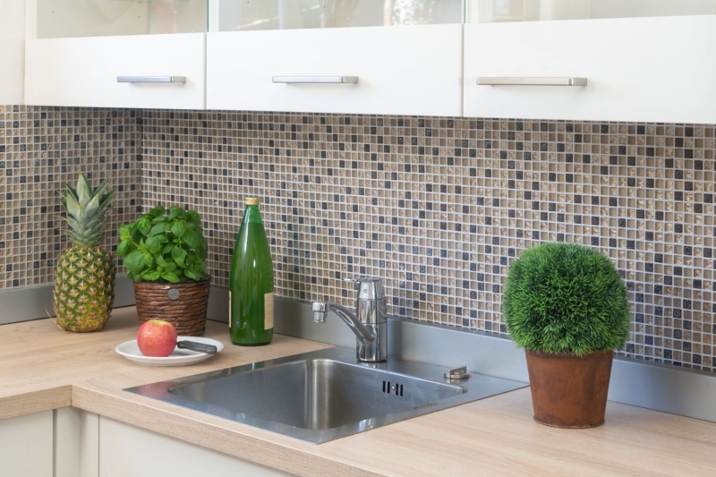 Glass mosaic mosaic tile beige resin matt frosted gold ochre backsplash kitchen backsplash bathroom tile - MOS92-1207