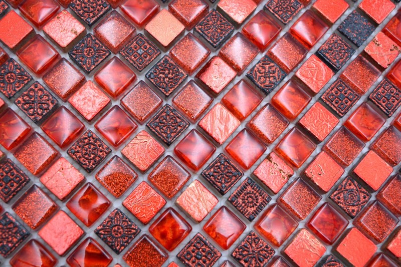 Glass mosaic mosaic tile red resin dark red BATH WC kitchen tile WALL tile backsplash - MOS92-0904