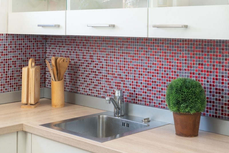 Glass mosaic mosaic tile red pink resin matt frosted frosted glass tile backsplash kitchen - MOS92-0911