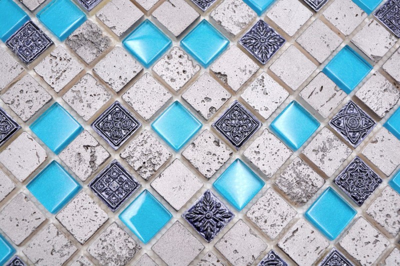 Artificial stone rustic mosaic tile glass mosaic resin blue gray anthracite silver kitchen splashback tile back - MOS82-0402