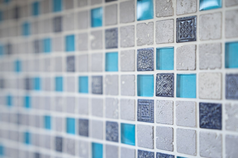Artificial stone rustic mosaic tile glass mosaic resin blue gray anthracite silver kitchen splashback tile back - MOS82-0402