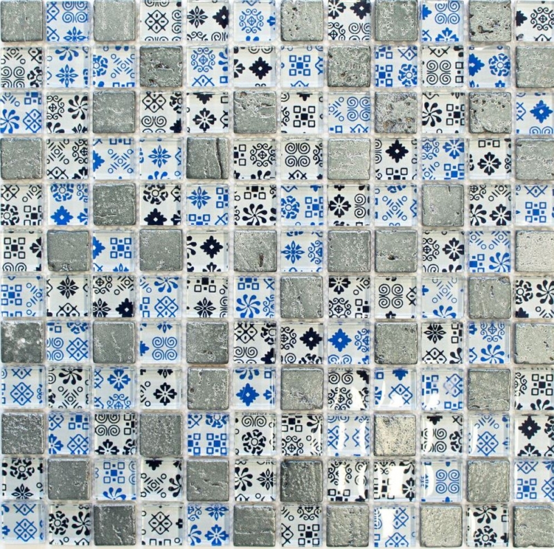 Hand-painted mosaic tile Tile backsplash Translucent blue black Glass mosaic Crystal Resin optic blue black silver MOS83-CB07_m