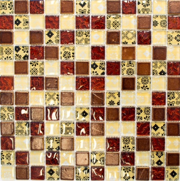 Hand-painted mosaic tile Tile backsplash Translucent beige red Glass mosaic Crystal Resin optic beige red MOS83-CMCB25_m