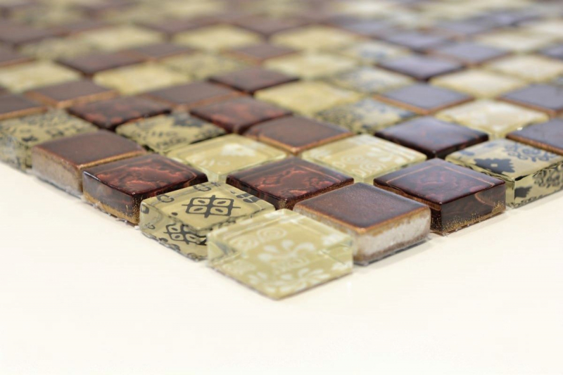 Hand-painted mosaic tile Tile backsplash Translucent beige red Glass mosaic Crystal Resin optic beige red MOS83-CMCB25_m