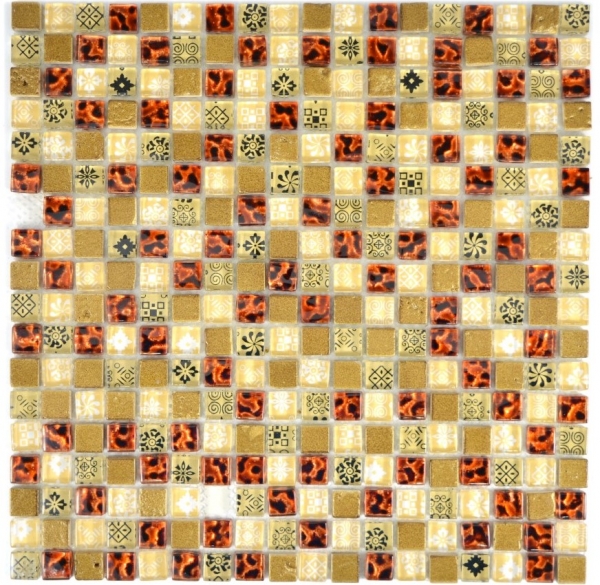 Hand-painted mosaic tile Translucent beige Glass mosaic Crystal resin look beige red MOS92-1212_m