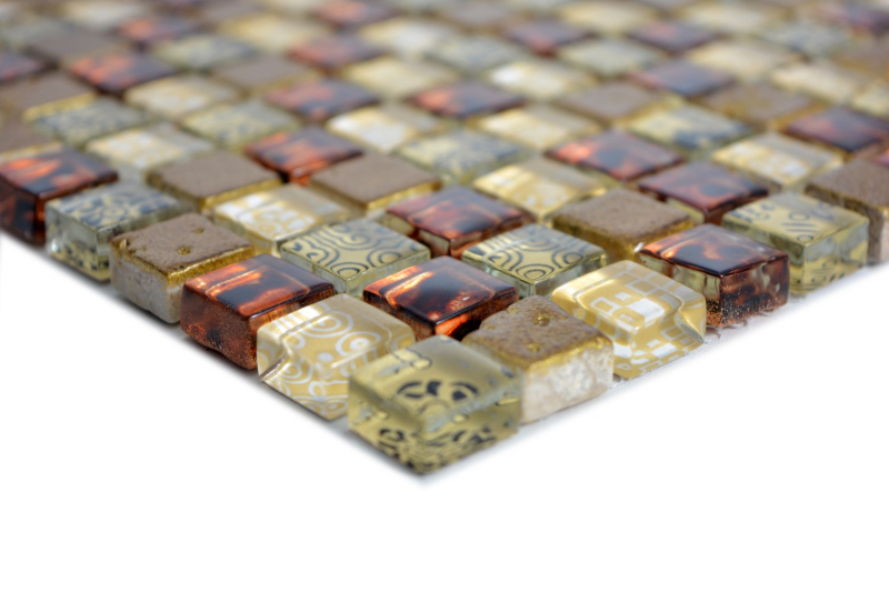 Hand-painted mosaic tile Translucent beige Glass mosaic Crystal resin look beige red MOS92-1212_m