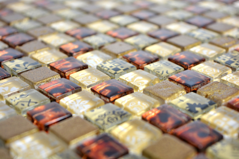 Hand-painted mosaic tile Translucent beige Glass mosaic Crystal resin look beige red MOS92-1212_m