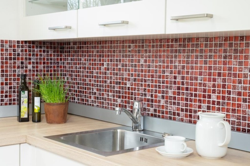 Artificial stone rustic mosaic tile glass mosaic resin dark red fire red BAD WC kitchen splashback tile mirror wall - MOS82-0906