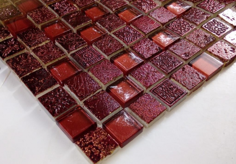 Artificial stone rustic mosaic tile glass mosaic resin dark red fire red BAD WC kitchen splashback tile mirror wall - MOS82-0906