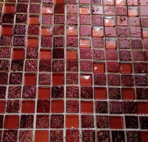 Artificial stone rustic mosaic tile glass mosaic resin dark red fire red BAD WC kitchen splashback tile mirror wall - MOS82-0906