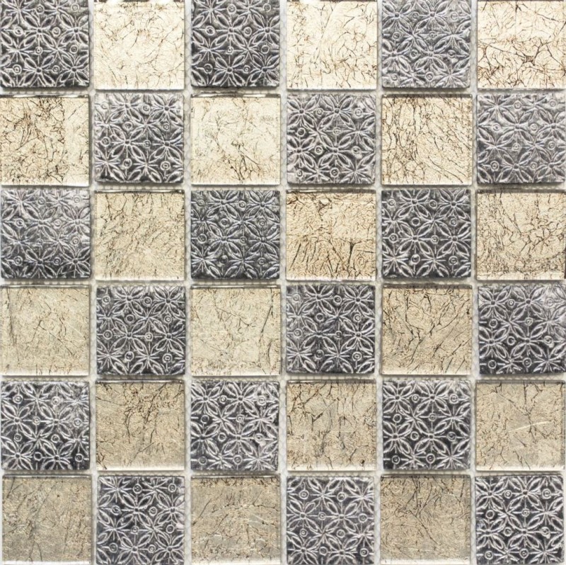 Hand-painted mosaic tile Tile backsplash Translucent champagne black Glass mosaic Crystal resin look MOS78B-0702_m