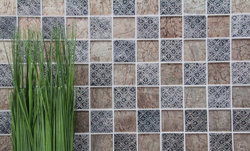 Glass mosaic mosaic tile champagne black resin look tile backsplash kitchen shower wall MOS78B-0702