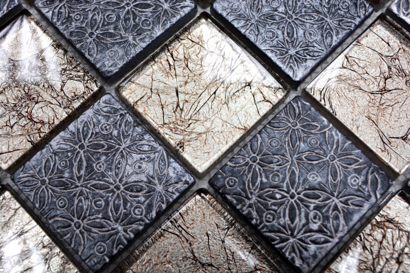 Hand-painted mosaic tile Tile backsplash Translucent champagne black Glass mosaic Crystal resin look MOS78B-0702_m