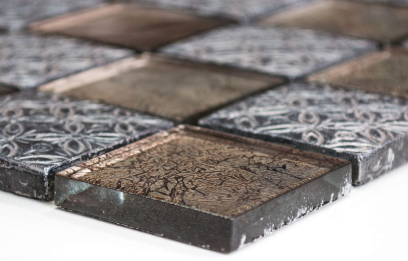 Hand-painted mosaic tile Tile backsplash Translucent champagne black Glass mosaic Crystal resin look MOS78B-0702_m