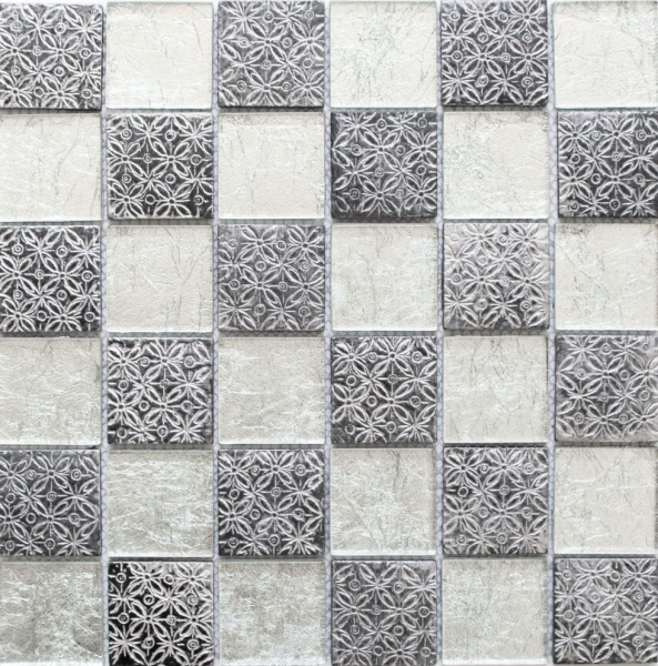 Hand-painted mosaic tile Tile backsplash Translucent silver Glass mosaic Crystal Resin optic silver MOS88-8OP6_m