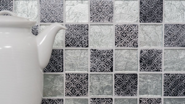 Hand-painted mosaic tile Tile backsplash Translucent silver Glass mosaic Crystal Resin optic silver MOS88-8OP6_m