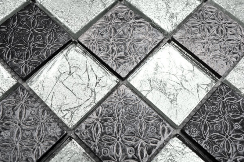 Hand-painted mosaic tile Tile backsplash Translucent silver Glass mosaic Crystal Resin optic silver MOS88-8OP6_m