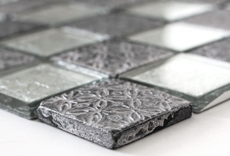 Hand-painted mosaic tile Tile backsplash Translucent silver Glass mosaic Crystal Resin optic silver MOS88-8OP6_m