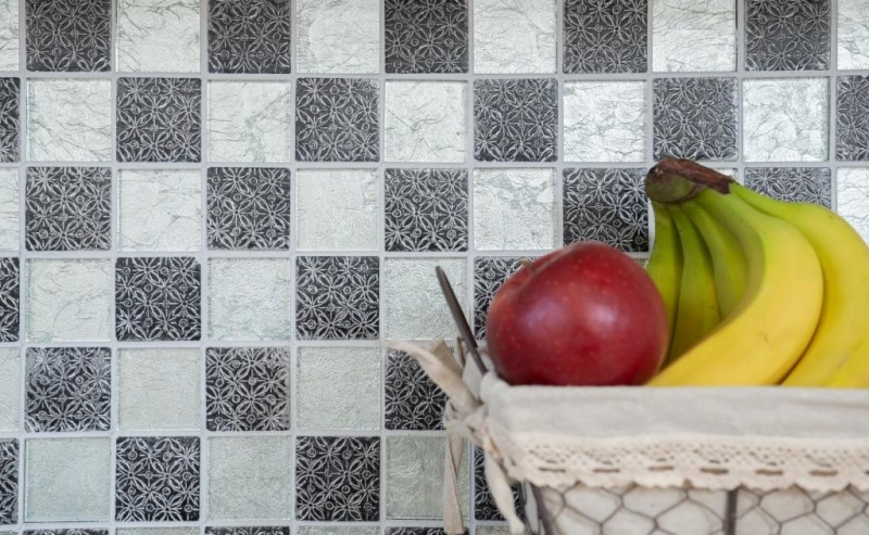 Mosaic tile silver glass mosaic resin look silver tile backsplash kitchen wall MOS88-8OP6