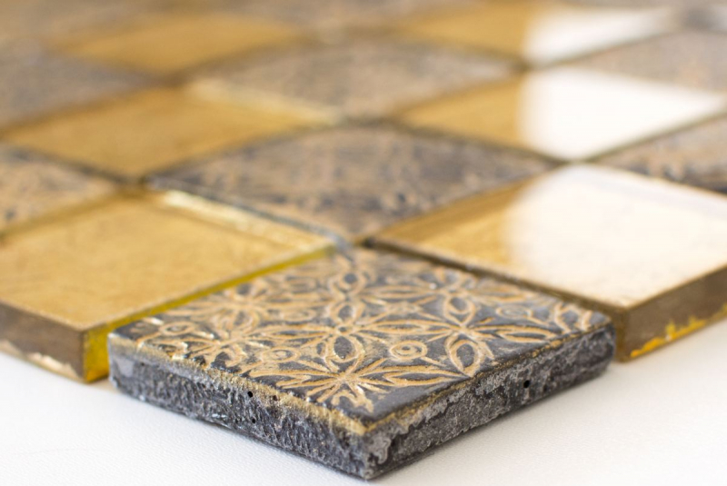 Glass mosaic gold mosaic tile resin look tile backsplash kitchen shower wall MOS88-8OP7