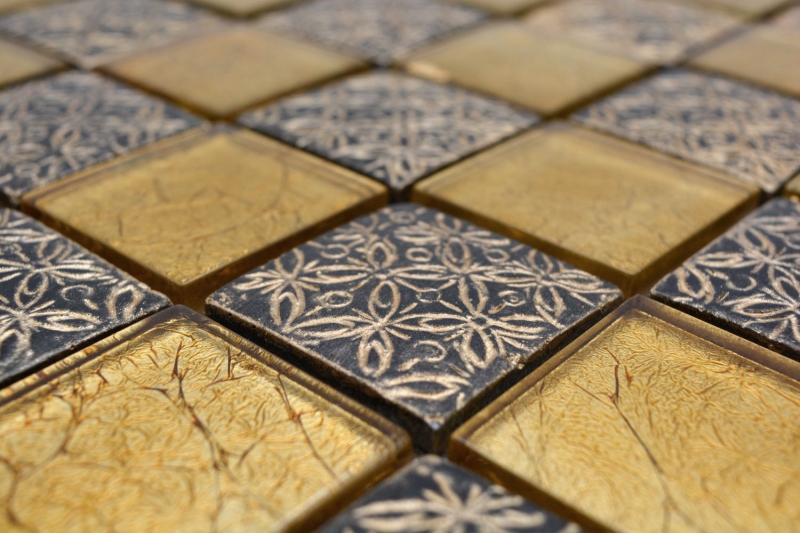 Glass mosaic gold mosaic tile resin look tile backsplash kitchen shower wall MOS88-8OP7