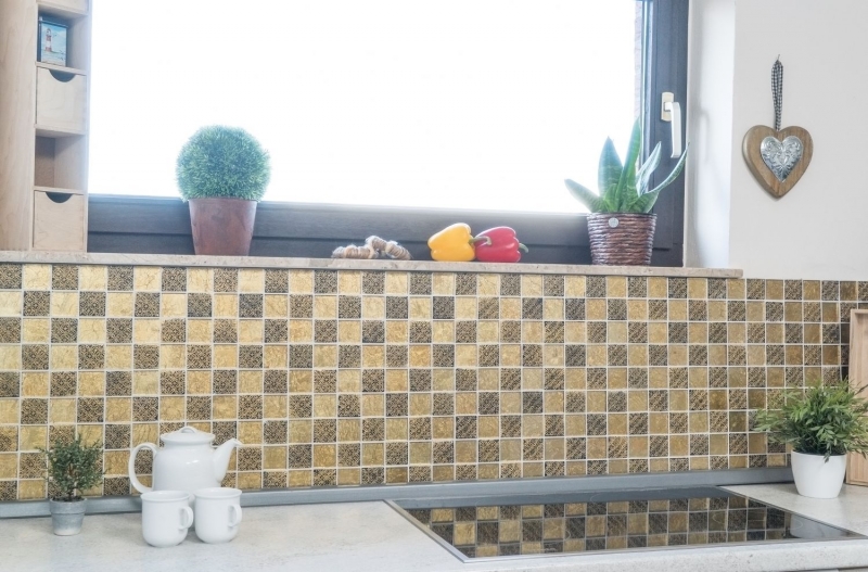 Glass mosaic gold mosaic tile resin look tile backsplash kitchen shower wall MOS88-8OP7