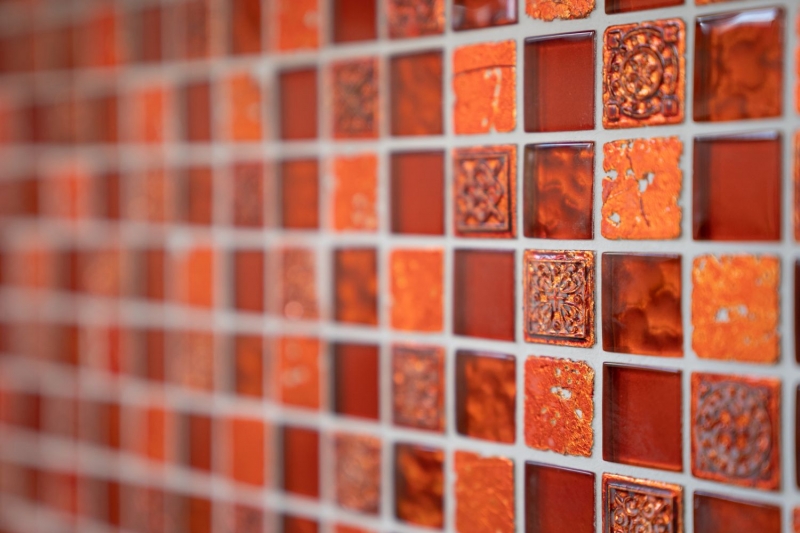 Artificial stone rustic mosaic tile glass mosaic resin light red fire red structure tile backsplash kitchen wall bathroom WC - MOS83-CB30