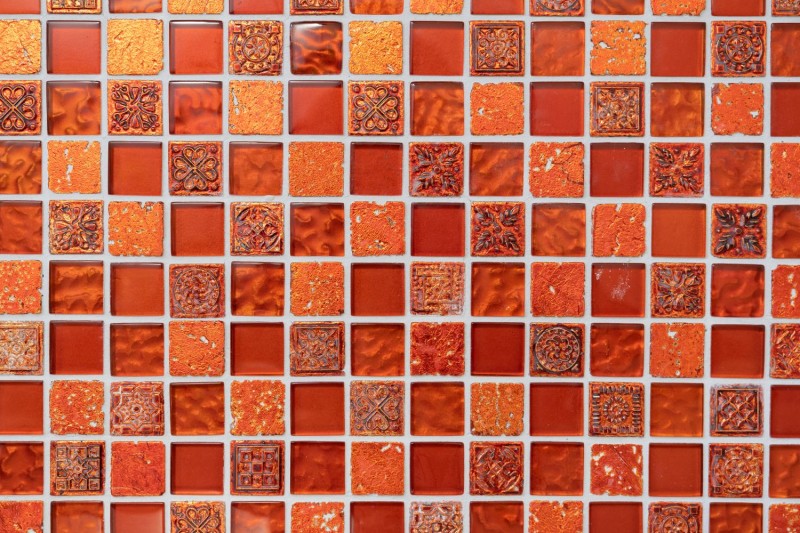Artificial stone rustic mosaic tile glass mosaic resin light red fire red structure tile backsplash kitchen wall bathroom WC - MOS83-CB30
