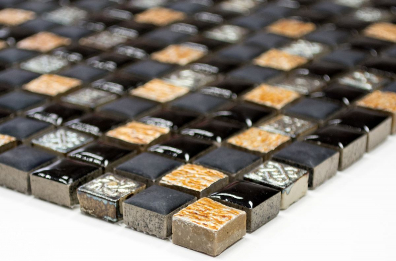 Hand sample mosaic tile backsplash Resin black copper Resin stone black copper MOS92-0301_m