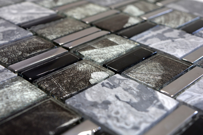 Hand-painted mosaic tile Translucent gray black Multiformat glass mosaic Crystal stone EP gray black MOS88-0210_m